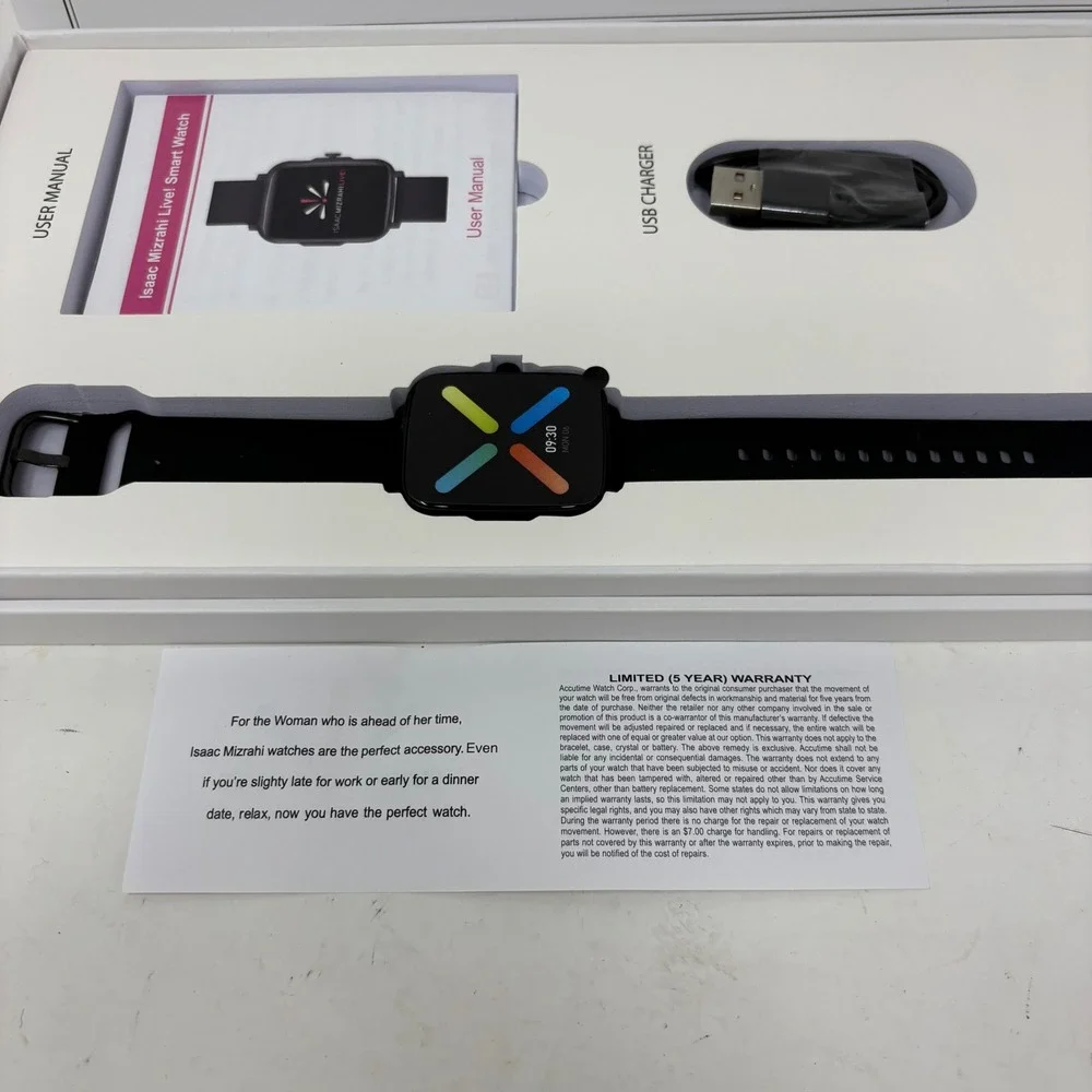 Isaac Mizrahi Live Smart Watch Black Silicone Band Digital Display with Box New